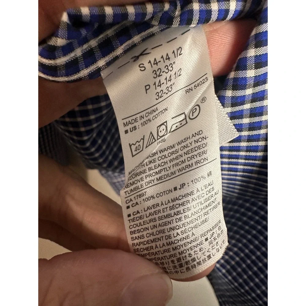Banana Republic Mens Slim Fit Non-Iron Gingham Dress Shirt Blue‎ White Small S
